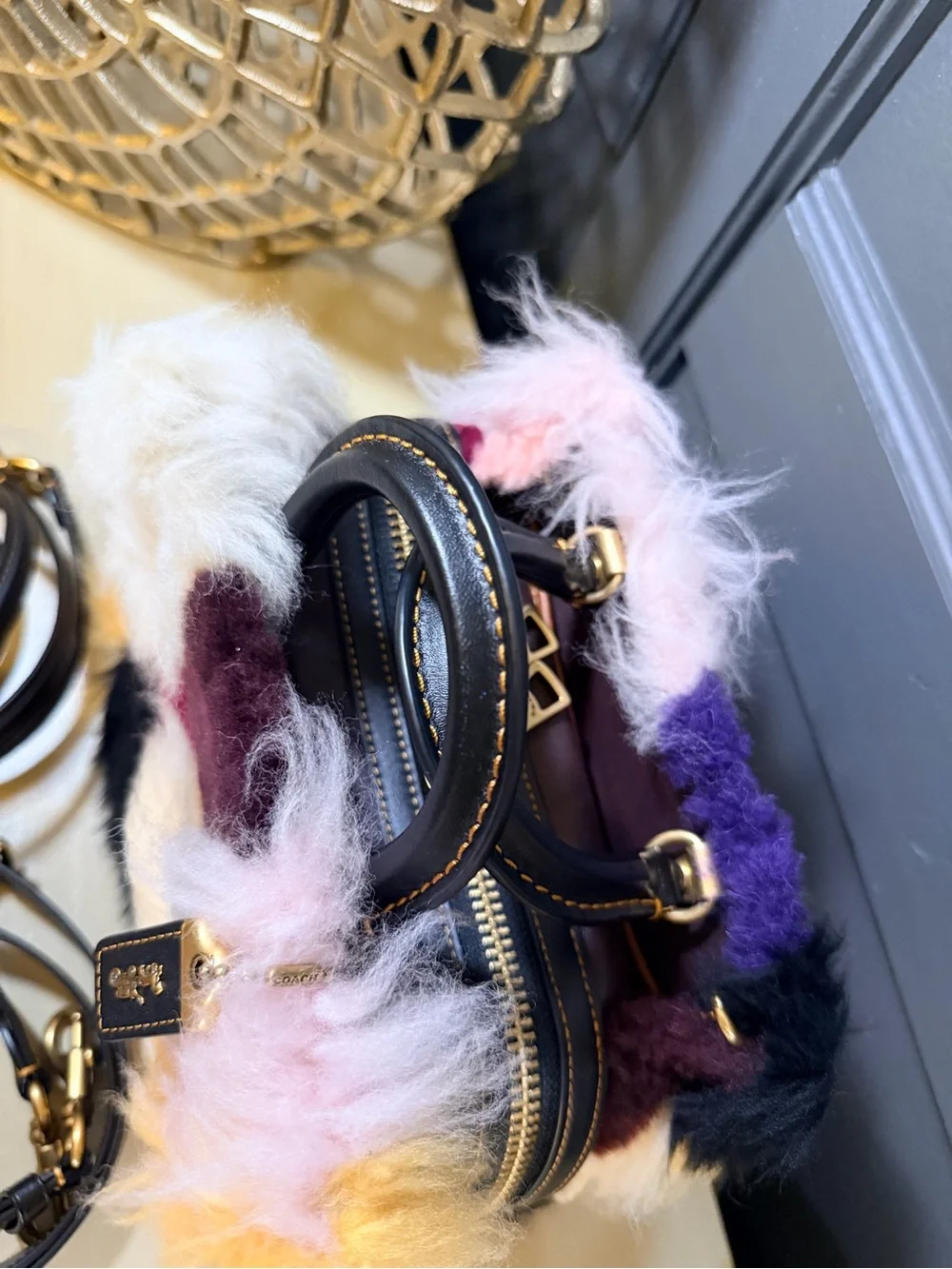 Like New Coach Rogue 20 Patchwork Shearling Bag – Multicolor | Style CN592
